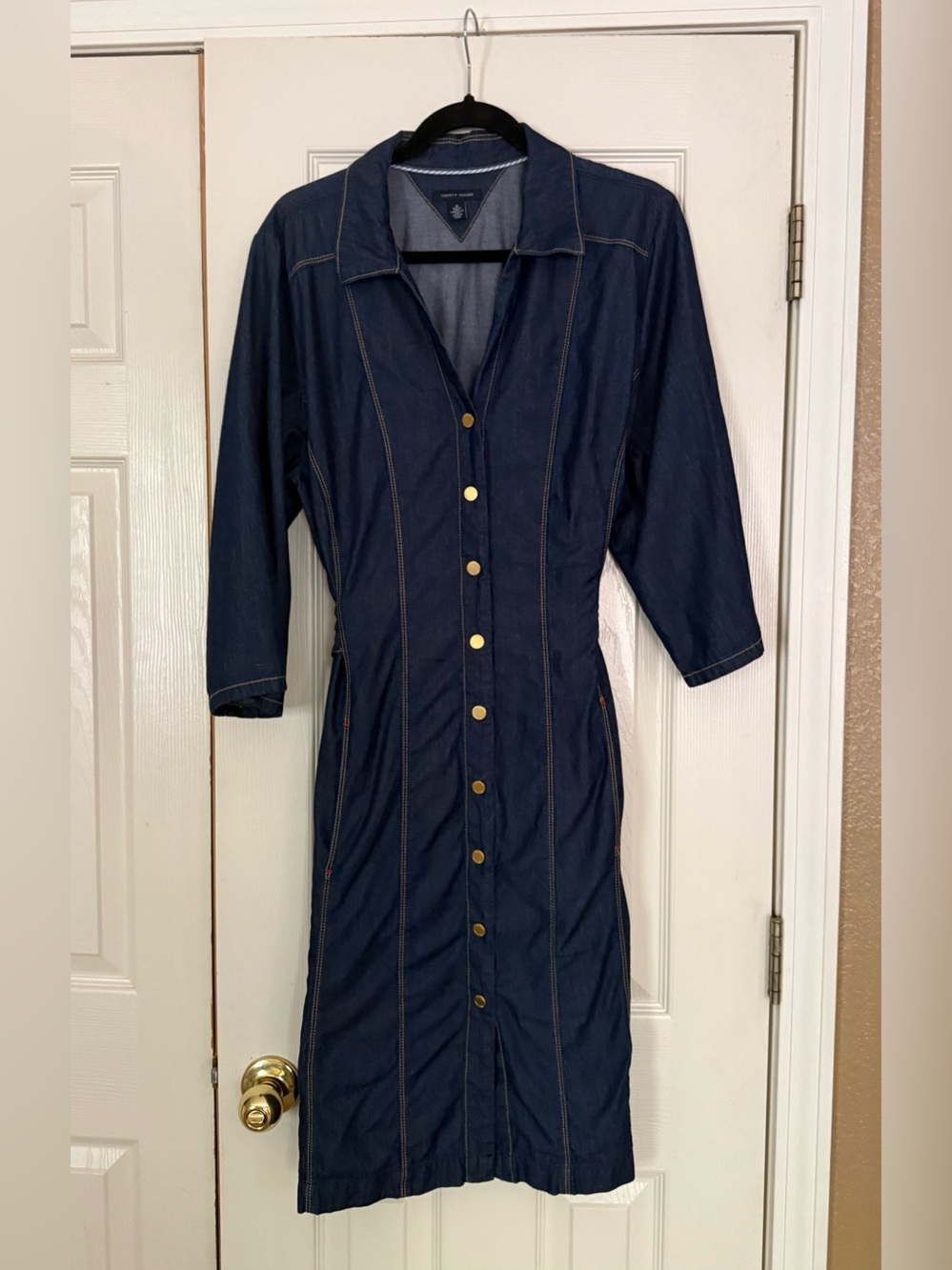 Tommy Hilfiger Denim Shirt Dress Belted Snap Front Size 18